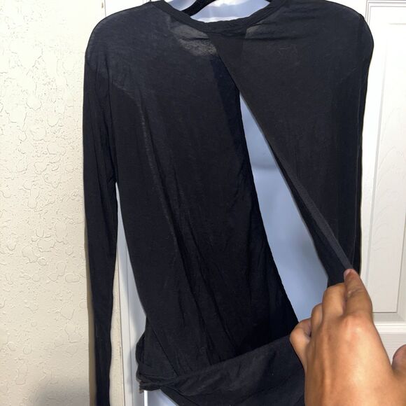 Standard James Perse (1) Small Black Slub Jersey Drape Back Long Sleeve Top - Picture 3 of 14
